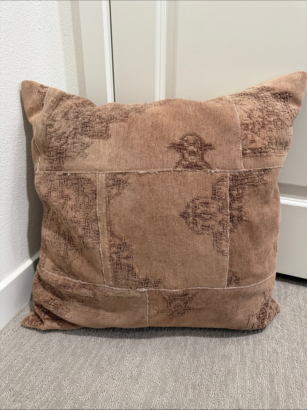 Neutral Brown Patchwork Throw Pillow - Brand